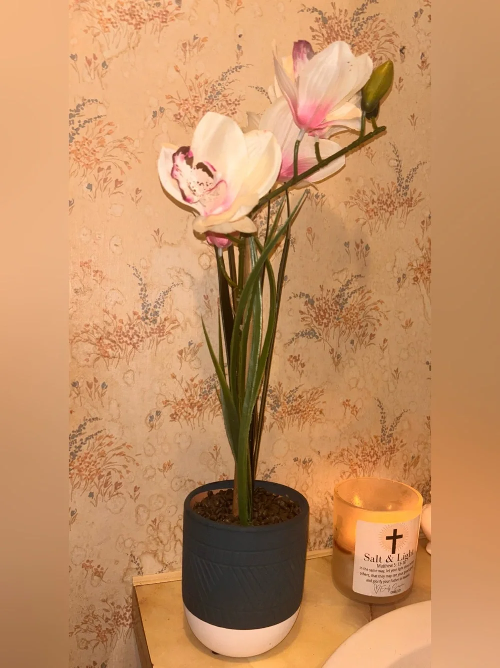 Artificial Orchid Stem in White and Pink - Home Accents